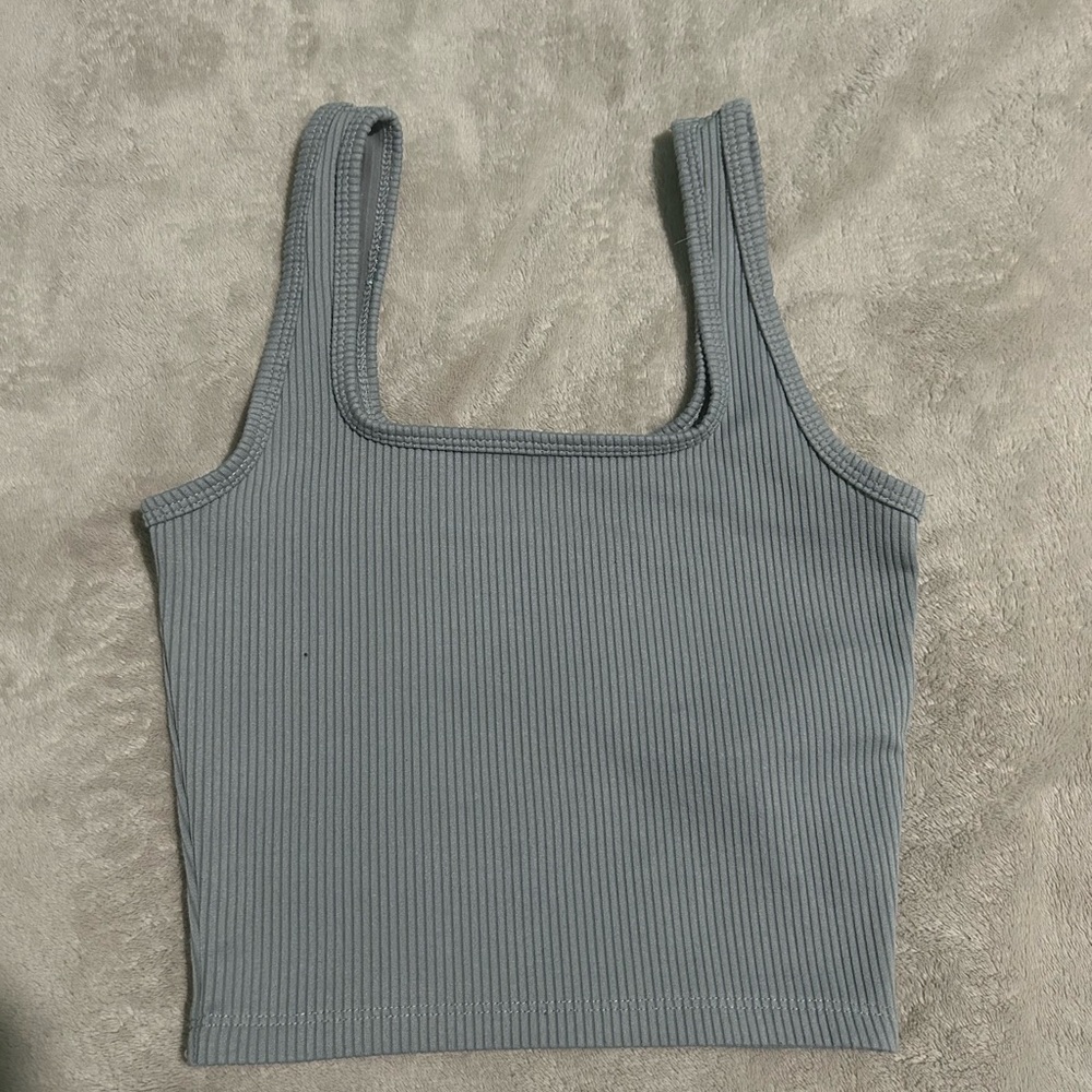 Ribbed Square Neck Crop Tank Top - gray